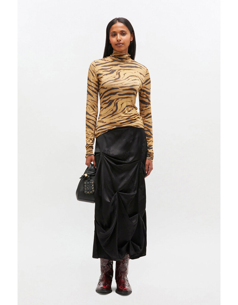 Ganni Printed Shiny Jersey Turtleneck