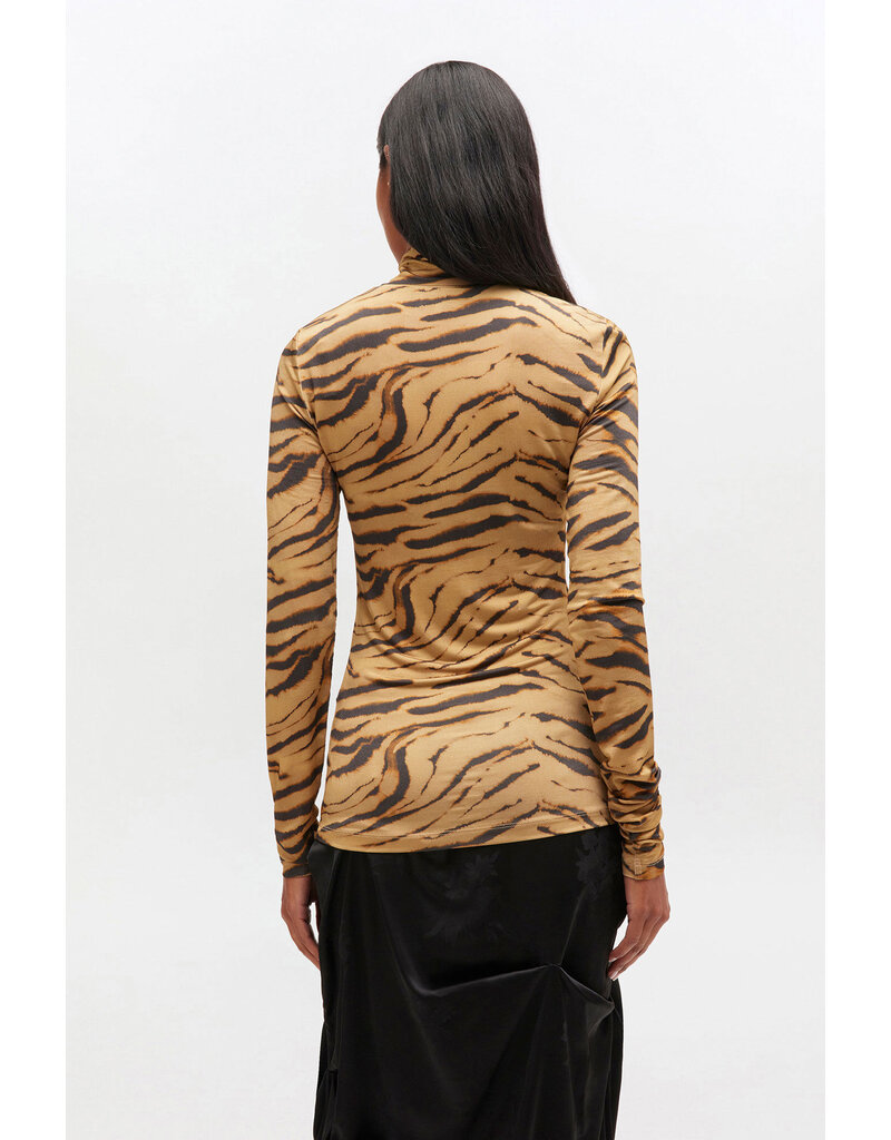 Ganni Printed Shiny Jersey Turtleneck