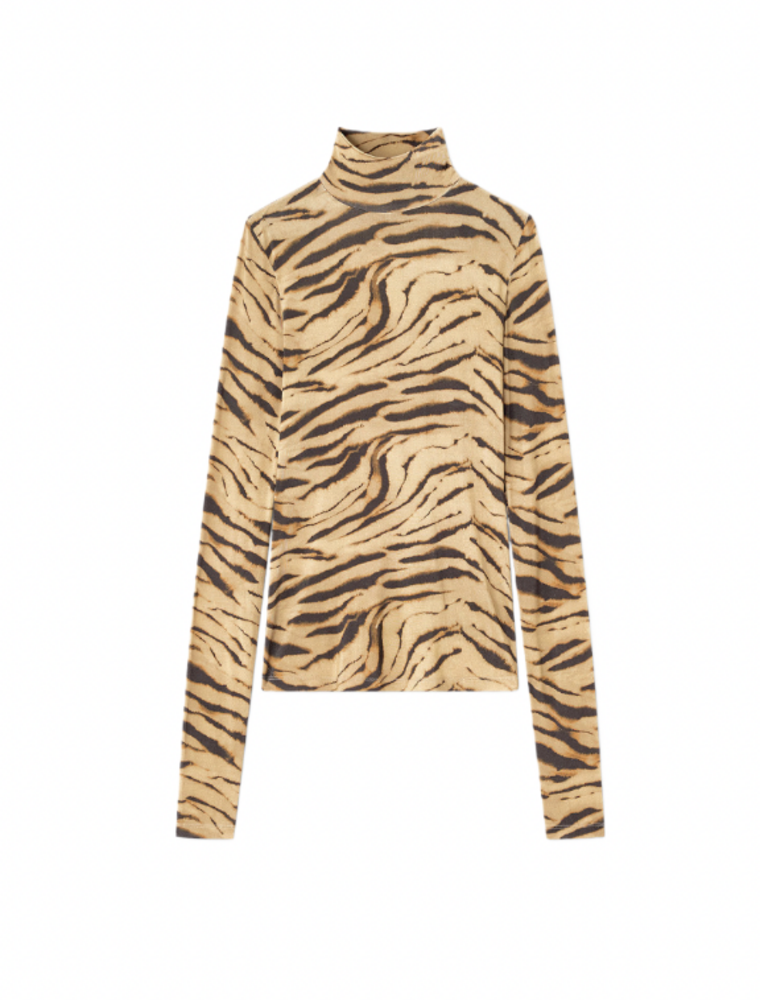 Ganni Printed Shiny Jersey Turtleneck