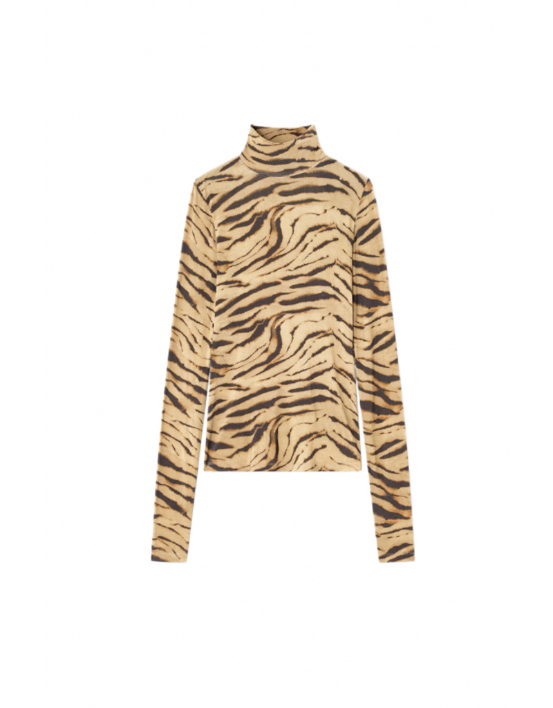 Ganni Printed Shiny Jersey Turtleneck