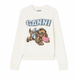 Ganni Graphic Wool Puppy Love Crewneck