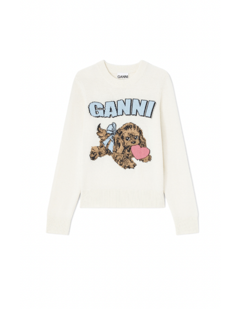 Ganni Graphic Wool Puppy Love Crewneck