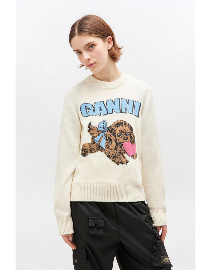 Ganni Graphic Wool Puppy Love Crewneck