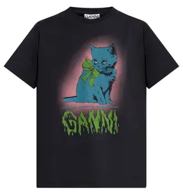 Ganni Basic Cotton Jersey Neon Kitty T-Shirt