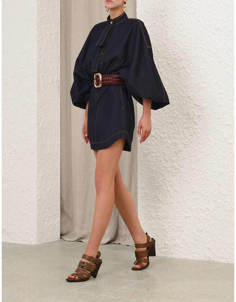 Zimmermann Denim Gathered Mini Dress