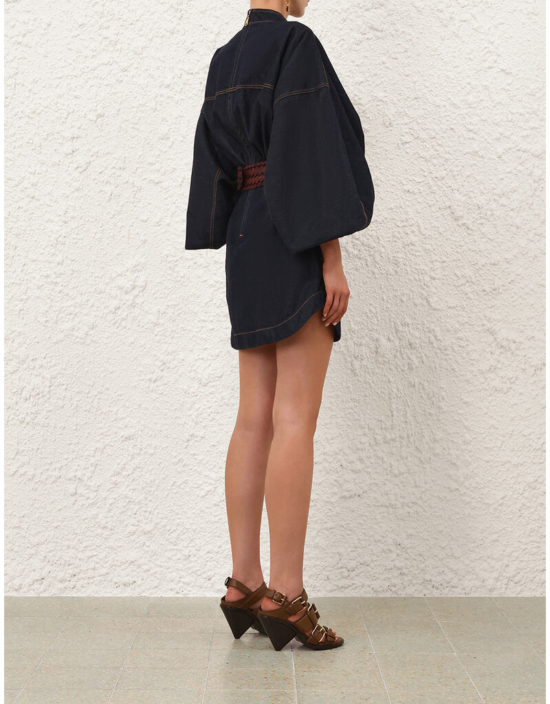Zimmermann Denim Gathered Mini Dress