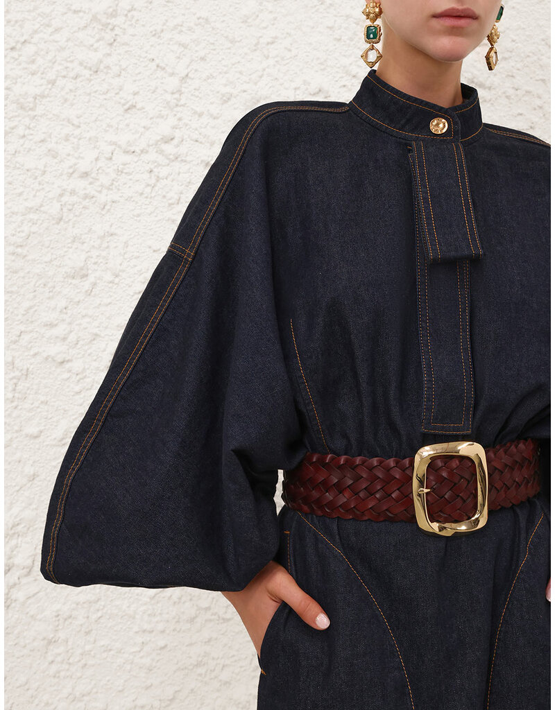 Zimmermann Denim Gathered Mini Dress