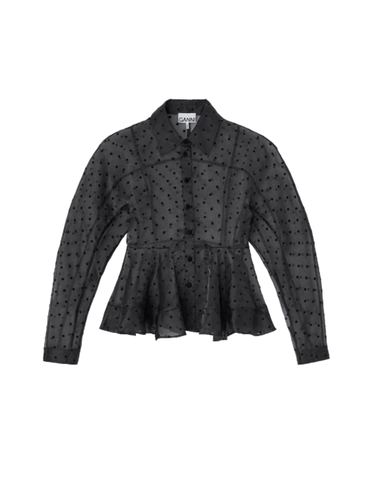 Ganni Flocked Organza Peplum Shirt
