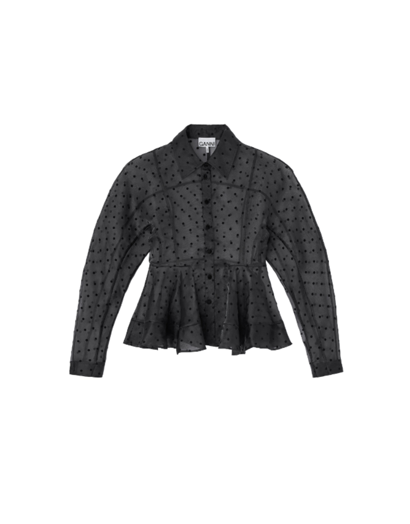 Ganni Flocked Organza Peplum Shirt