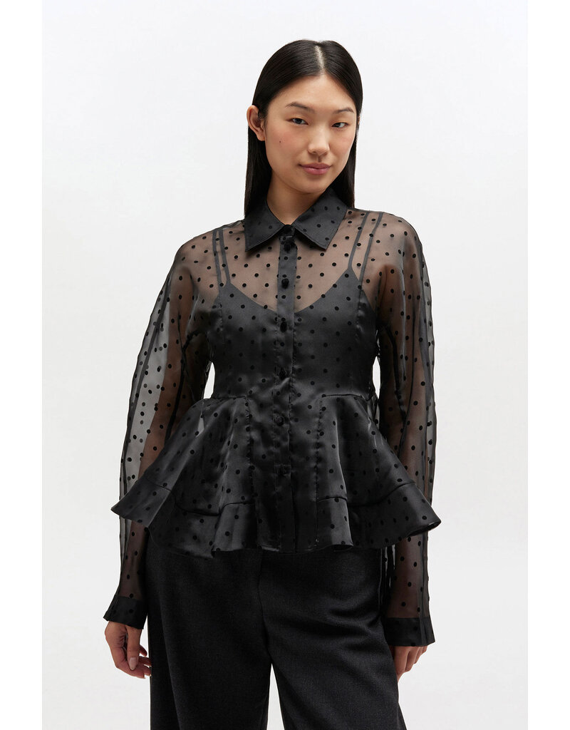 Ganni Flocked Organza Peplum Shirt