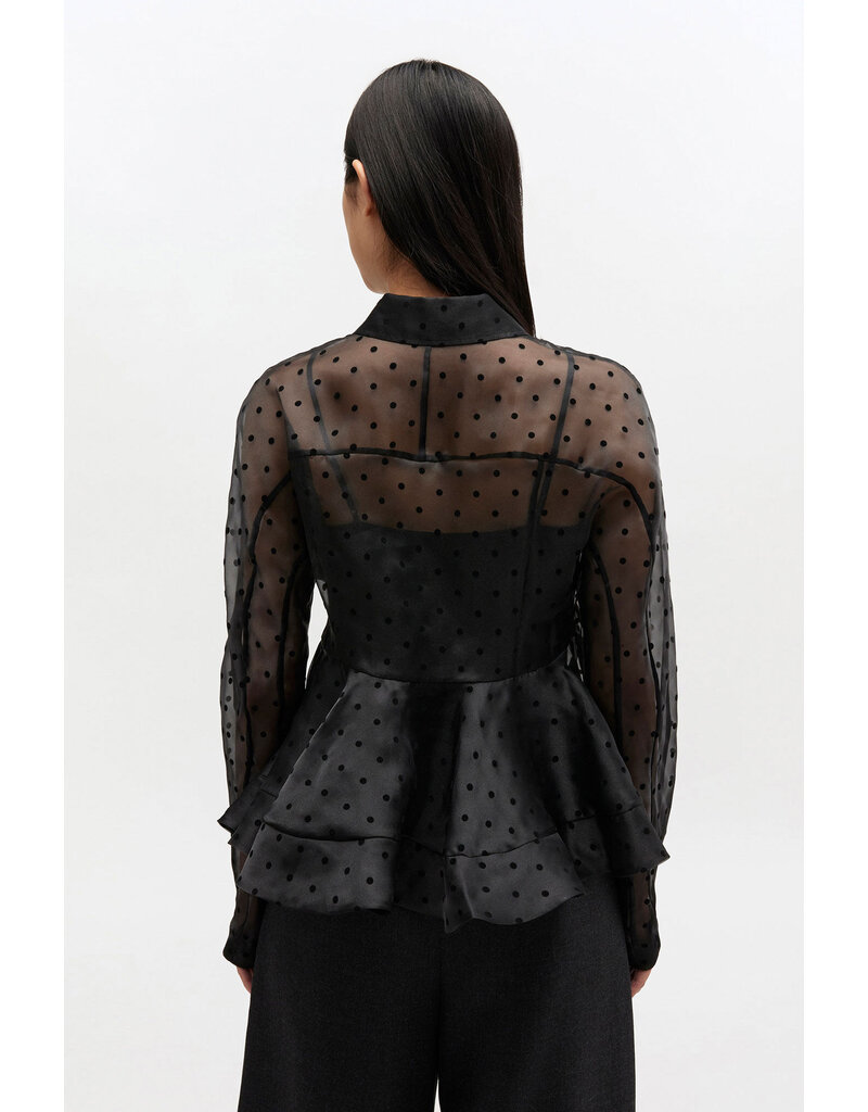 Ganni Flocked Organza Peplum Shirt