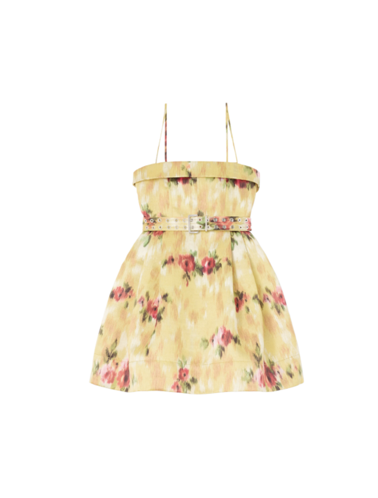 Ganni Printed Duchesse Satin Bubble Mini Dress