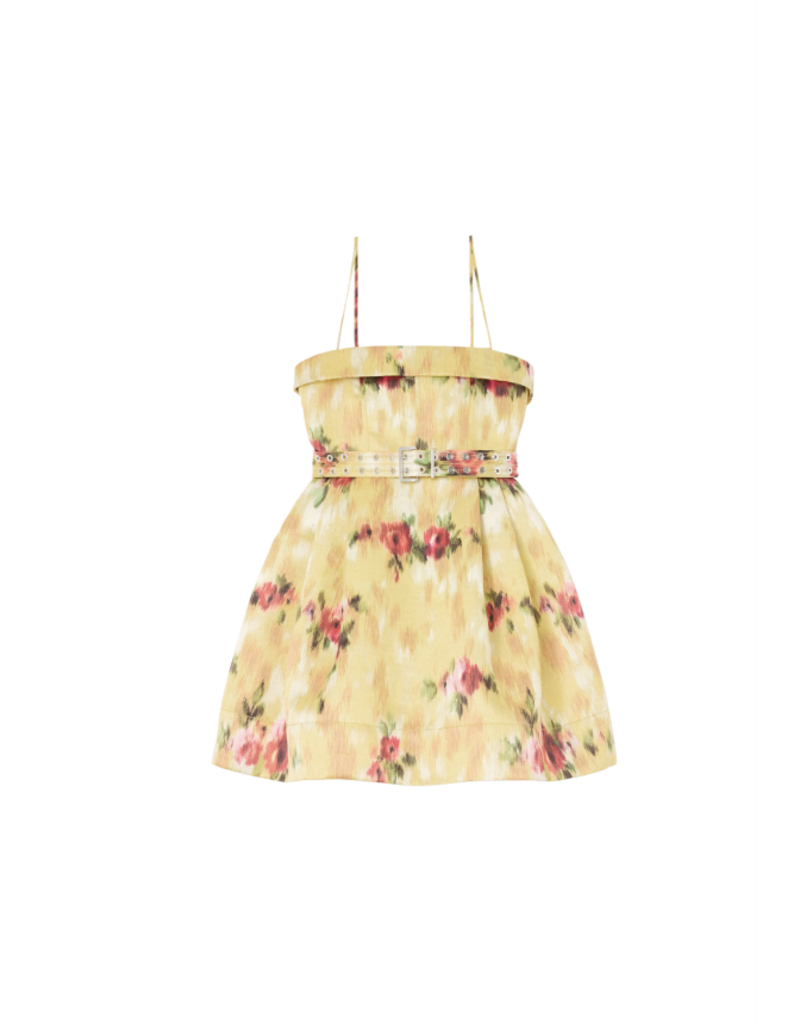 Ganni Printed Duchesse Satin Bubble Mini Dress