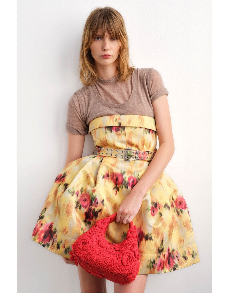 Ganni Printed Duchesse Satin Bubble Mini Dress