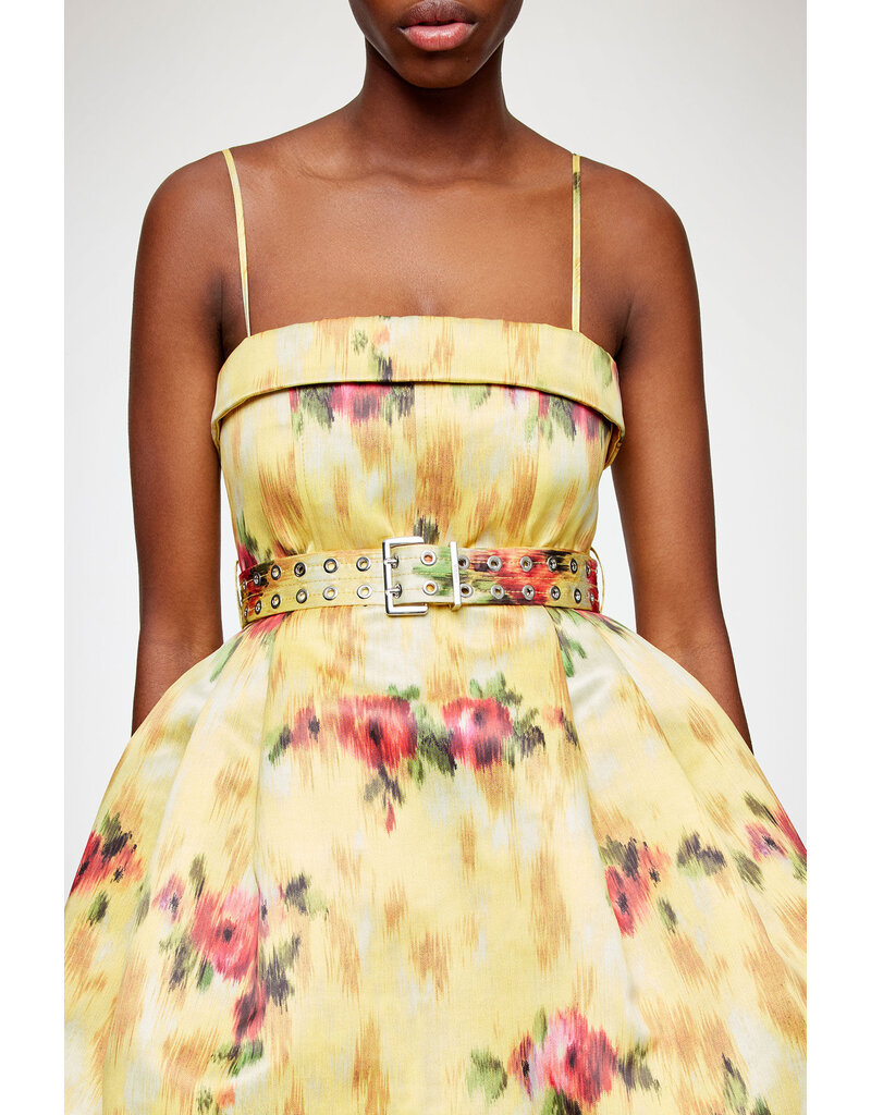 Ganni Printed Duchesse Satin Bubble Mini Dress