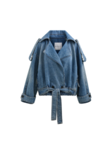 BRANDON MAXWELL THE REGAN DENIM TRENCH COAT WITH BELTED WAIST