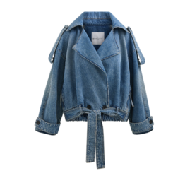 BRANDON MAXWELL THE REGAN DENIM TRENCH COAT WITH BELTED WAIST
