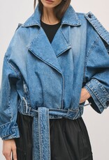 BRANDON MAXWELL THE REGAN DENIM TRENCH COAT WITH BELTED WAIST