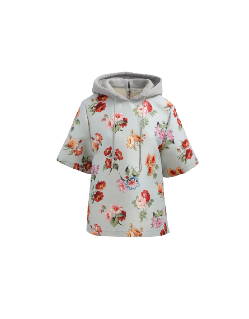 BRANDON MAXWELL THE AINE SHORT SLEEVE CREW NECK SHIRT W/ HOODIE