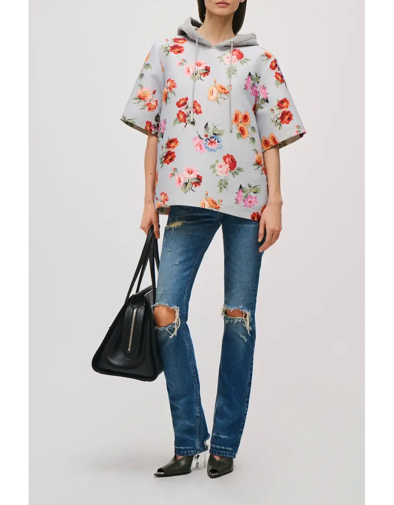 BRANDON MAXWELL THE AINE SHORT SLEEVE CREW NECK SHIRT W/ HOODIE