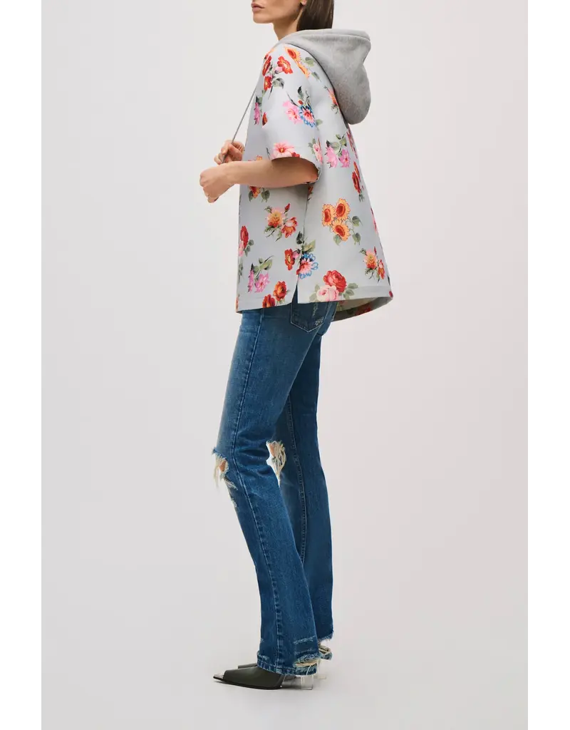 BRANDON MAXWELL THE AINE SHORT SLEEVE CREW NECK SHIRT W/ HOODIE