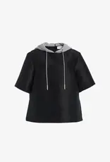 BRANDON MAXWELL THE AINE SHORT SLEEVE CREW NECK SHIRT W/ HOODIE