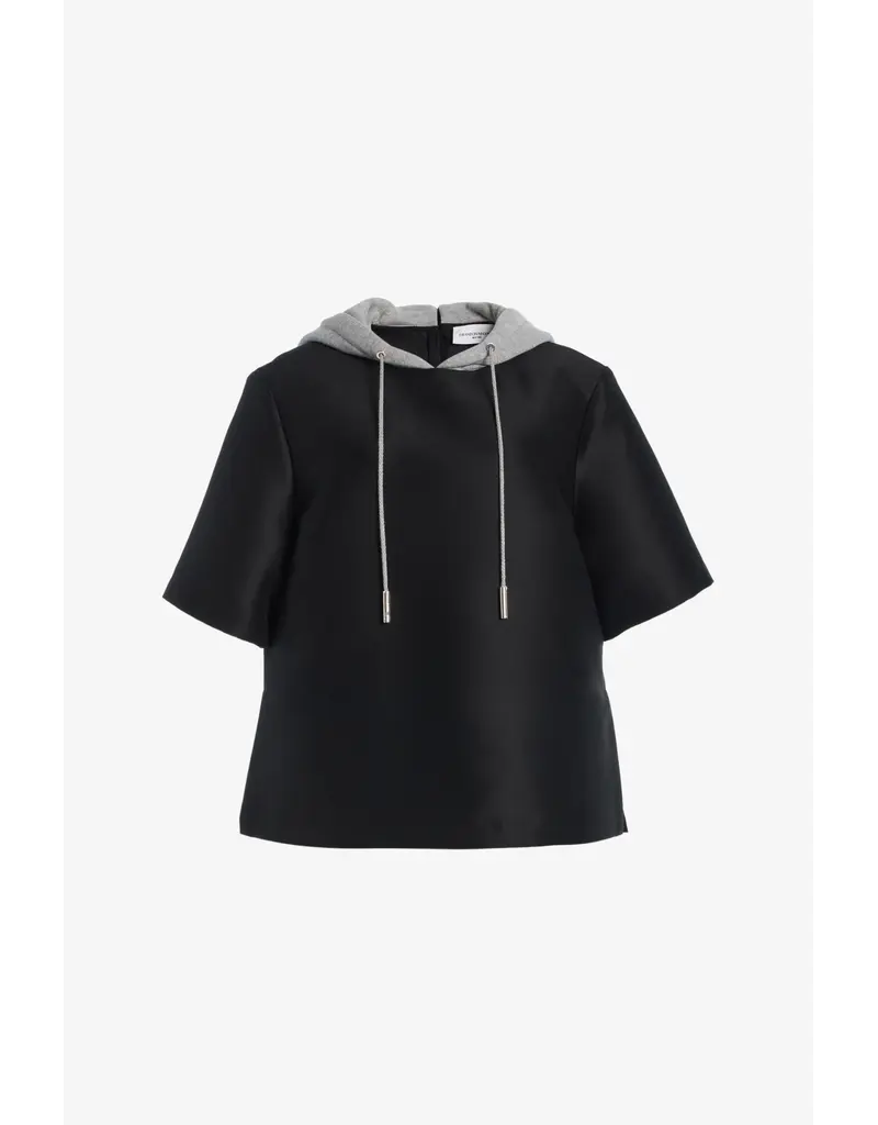 BRANDON MAXWELL THE AINE SHORT SLEEVE CREW NECK SHIRT W/ HOODIE