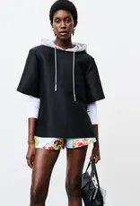 BRANDON MAXWELL THE AINE SHORT SLEEVE CREW NECK SHIRT W/ HOODIE