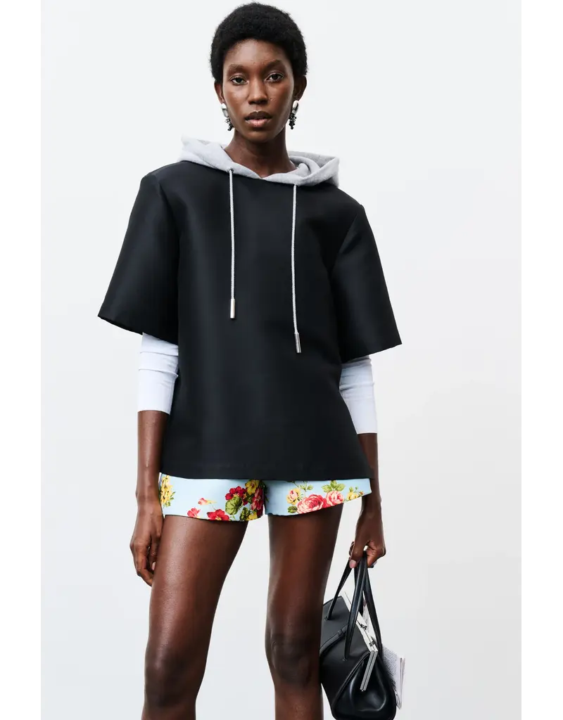 BRANDON MAXWELL THE AINE SHORT SLEEVE CREW NECK SHIRT W/ HOODIE