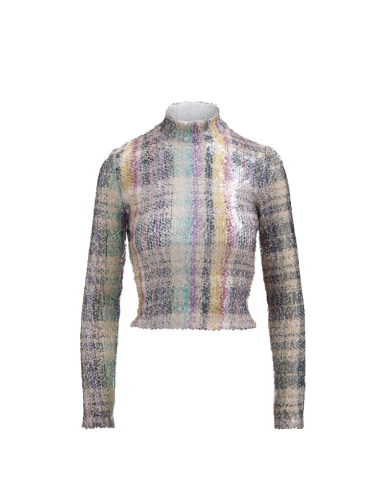 BRANDON MAXWELL THE MAVEN PAILLETE MOCK NECK SHIRT