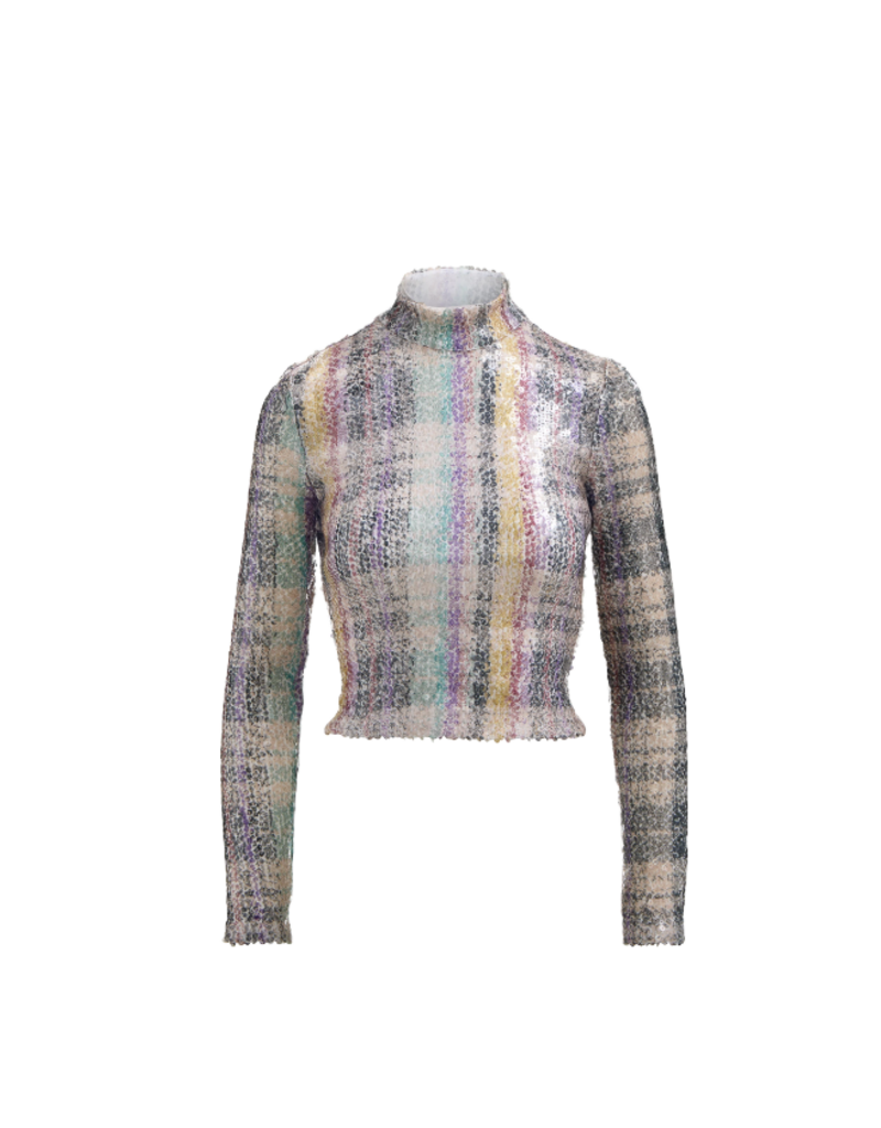 BRANDON MAXWELL THE MAVEN PAILLETE MOCK NECK SHIRT