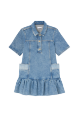 Ganni Patchwork Denim Peplum Mini Dress