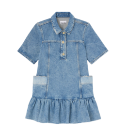 Ganni Patchwork Denim Peplum Mini Dress