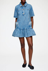 Ganni Patchwork Denim Peplum Mini Dress
