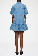 Ganni Patchwork Denim Peplum Mini Dress