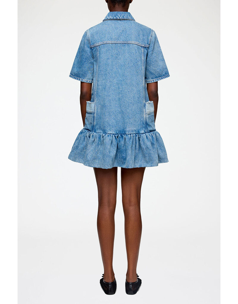 Ganni Patchwork Denim Peplum Mini Dress