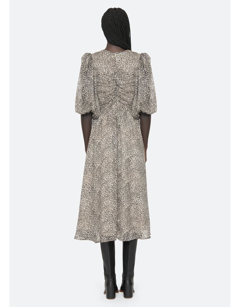 Sea New York CHARLIZE PRINT RUCHED S/SLV DRESS