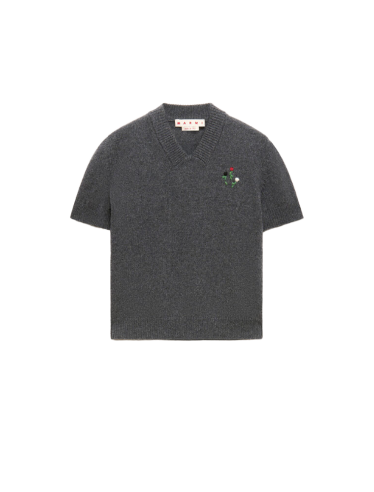 Marni V NECK SWEATER W FLOWER EMBRIODERY
