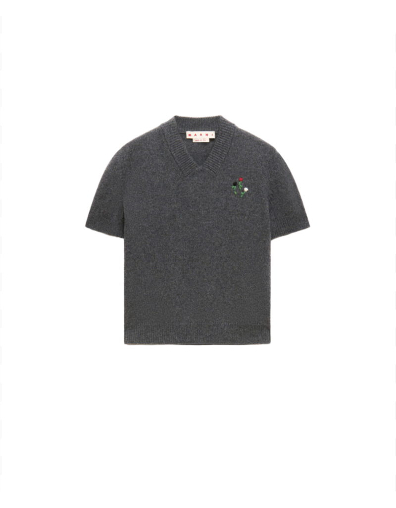 Marni V NECK SWEATER W FLOWER EMBRIODERY