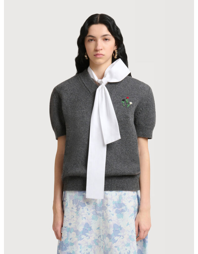 Marni V NECK SWEATER W FLOWER EMBRIODERY