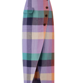 LELA ROSE PLAID LINEN ASYMMETRICAL SKIRT