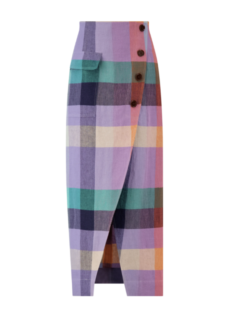 LELA ROSE PLAID LINEN ASYMMETRICAL SKIRT