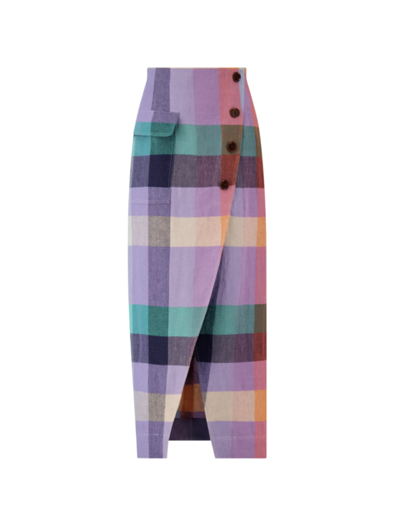 LELA ROSE PLAID LINEN ASYMMETRICAL SKIRT