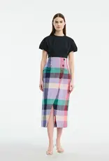 LELA ROSE PLAID LINEN ASYMMETRICAL SKIRT