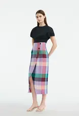 LELA ROSE PLAID LINEN ASYMMETRICAL SKIRT