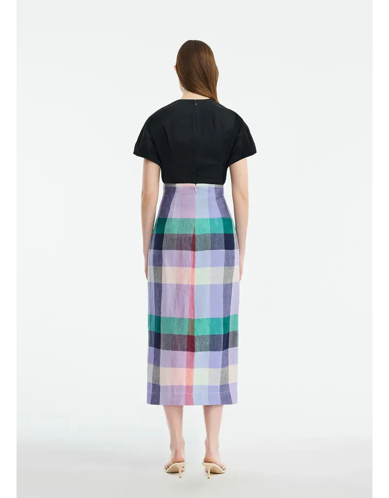 LELA ROSE PLAID LINEN ASYMMETRICAL SKIRT