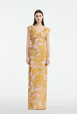 LELA ROSE FLORAL FIL COUPE V NECK GOWN