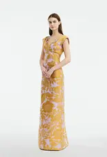 LELA ROSE FLORAL FIL COUPE V NECK GOWN