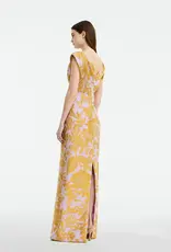 LELA ROSE FLORAL FIL COUPE V NECK GOWN
