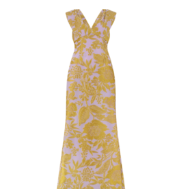 LELA ROSE FLORAL FIL COUPE V NECK GOWN